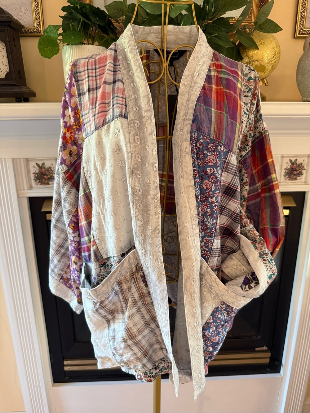 Boho Patchwork Teddy Jacket - Multicolor - Picture 5 of 6
